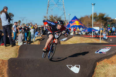 Jayden Lang performs during Red Bull Pumptrack World Championship on Velosolutions Pumptrack at Eduplex Sport Complex in Pretoria, South Africa on July 20, 2019