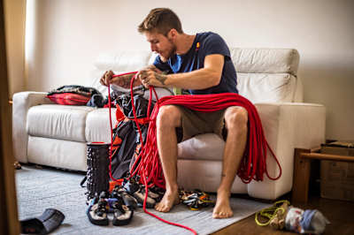 Felipe Camargo prepares for a climbing expedition in Sao Paulo in Brazil.