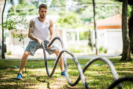 Felipe Camargo takes part in a fitness training session in his home city of Sao Paulo in Brazil.