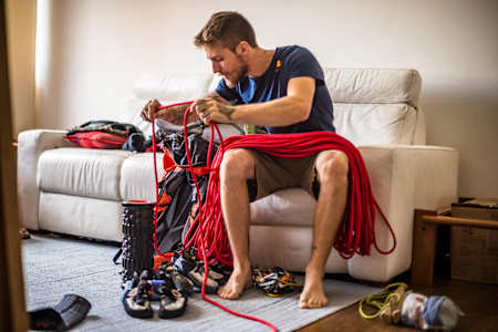 Felipe Camargo prepares for a climbing expedition in Sao Paulo in Brazil.