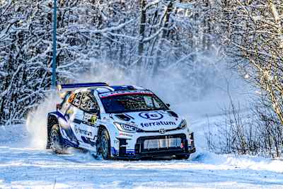 Taylor Gill competing on Rally Sweden in February
