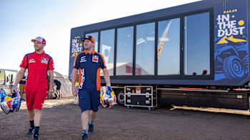 Toby Price and Sam Sunderland at the bivouac ahead of Dakar Rally 2024. 