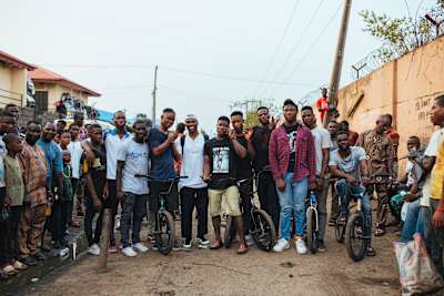 BMX freestyle pro Courage Adams and the Lagos BMX Crew as seen together in Lagos, Nigeria, on April 25, 2019.