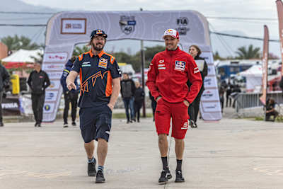 Toby Price and Sam Sunderland trains during the shakedown prior Desafio Ruta 40 2023 in La Rioja, Argentina. on August 26, 2023. 
