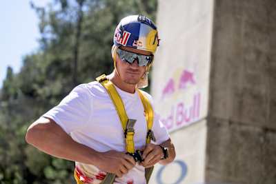 Obstacle course athlete Thomas van Tonder prepares for Red Bull Bridge Bars challenge at Bloukrans Bridge, South Africa.