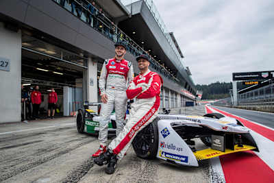 Daniel Abt and Jean Pierre Kraemer gear up for their Formula E show run at Red Bull Ring, Spielberg, Austria in 2017.