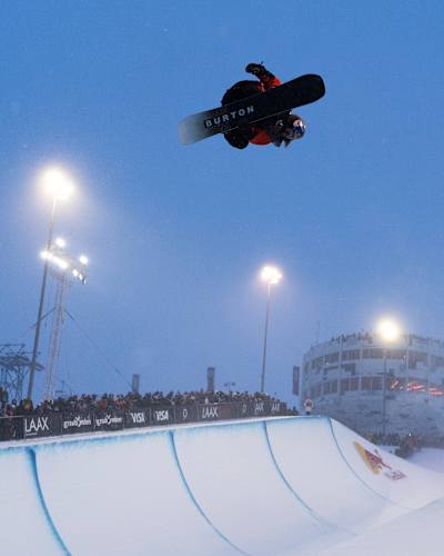 Valentino Guseli performs at the Laax Open in Laax, Switzerland on January 21, 2023. 