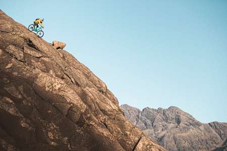 Danny MacAskill descending Dubh Slabs on the Isle of Skye