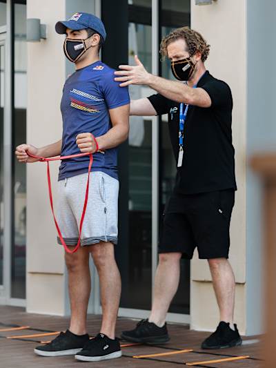Indian racer Jehan Daruvala trains and warms up before a race at the Yas Marina Circuit in Abu Dhabi.