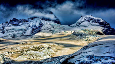 Alerce Glacier, Argentina seen with heavy cloud cover.