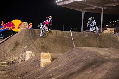 A photo of Ryan Villopto and Josh Grant competing at Red Bull Straight Rhythm 2018.