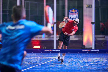 Padel player Alejandro Galán performs in Madrid, Spain on July 28, 2022.
