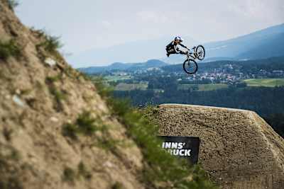 Emil Johansson performs at Slopestyle during Crankworx Innsbruck on June 19, 2021.