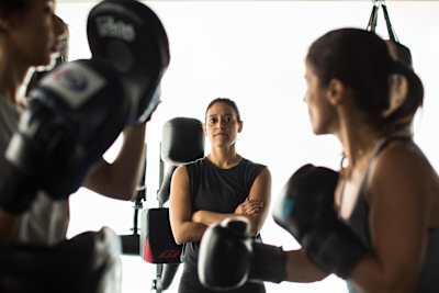 Halah Alhamrani watches on as other women train at her Flagboxing Gym in Jeddah, Saudi Arabia.