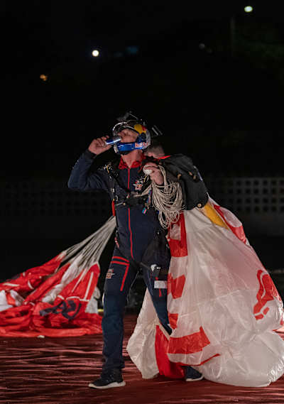 Paul refuels after landing
