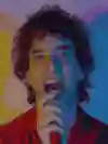 An image of Albert Hammond Jr singing into a microphone.