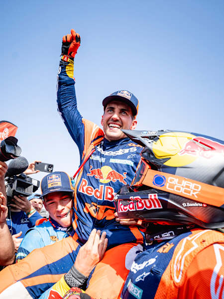Luciano Benavides (ARG) of Red Bull KTM Factory Racing celebrates the winning  of Rally Dakar 2026 in Yanbu, Saudi Arabia on January 17, 2026.