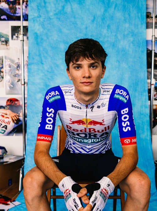 Giulio Pellizzari of Red Bull - BORA - hansgrohe team poses for a portrait in Fuschl, Austria on October 22, 2025.