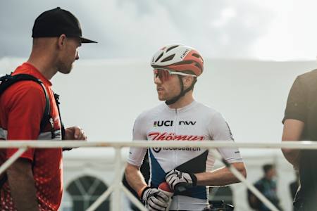 Mathias Fluckiger as seen on the sidelines of the 2021 UCI XCC World Cup race in Snowshoe, USA.