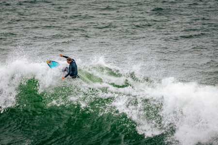 Jamie O’Brien surfs a wave in Santa Cruz, California