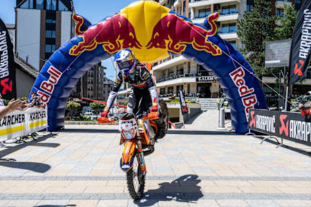 Manuel Lettenbichler performs during the FIM Hard Enduro Xross Challenge Race in Serbia on May 21, 2022.