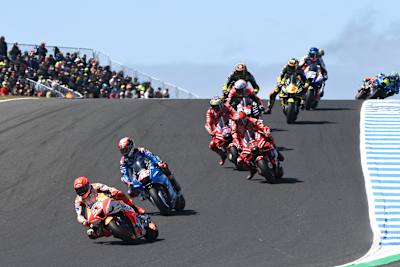 Marc Márquez racing at the Australian MotoGP at Phillip Island on October 16, 2022.
