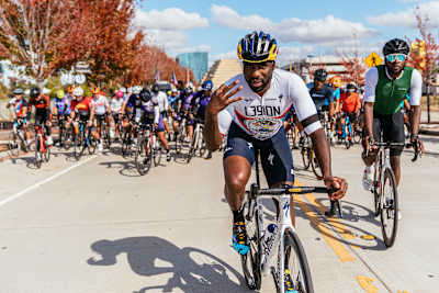 Justin Williams as seen leading out a road cycling group ride in the United States.