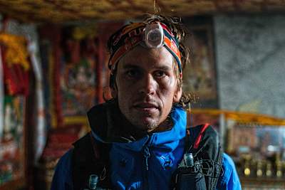 Ryan Sandes poses for a portrait just before the start of the fastest know time attempt on the Great Himalaya Trail on March 1, 2018. 