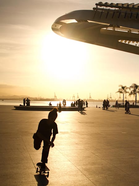 Skateboarder Lorran Freitas cruises through a Rio de Janeiro sunset.