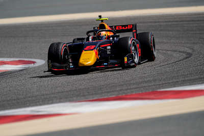 Jehan Daruvala drives around the Bahrain International Circuit as part of F2 testing.