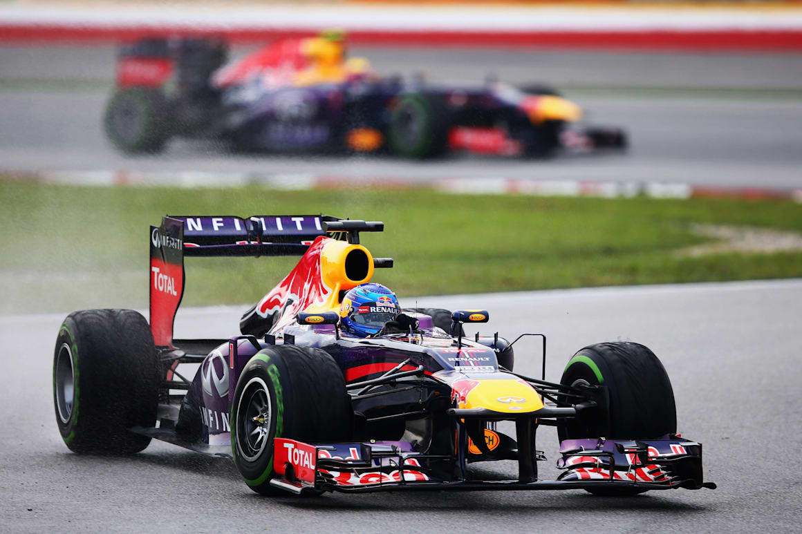 Una imagen de Sebastian Vettel y Mark Webber en el Gran Premio de Malasia de F1 2013 en el circuito de Sepang en Kuala Lumpur.