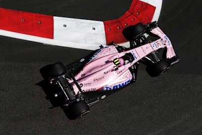 Esteban Ocon drives for Force India at the 2017 Azerbaijan F1 Grand Prix.