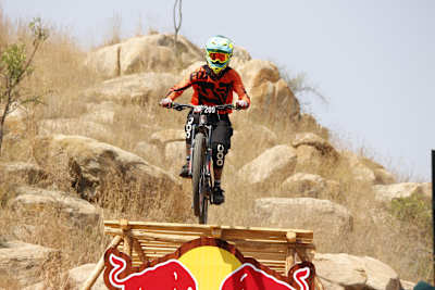 A rider competes in the downhill MTB event at Bangalore Mountain Festival.