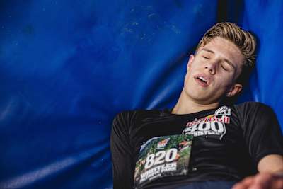 Erik Resell recovers after the event, Whistler, Canada.