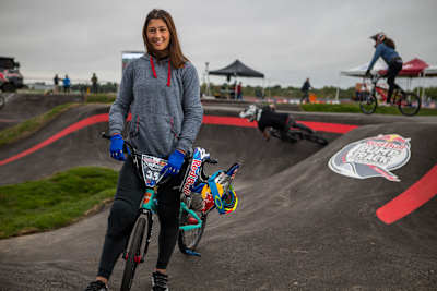 Saya Sakakibara poses for a portrait during the Red Bull Pump Track World Championships in Springdale, Arkansas, on October 13, 2018.