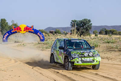A rally driver competes at the Royal Rajasthan Rally.