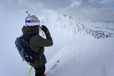 Logan Pehota seen at the Freeride World Tour in Golden, Canada on February 6, 2020.