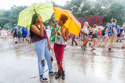 Attendees Kayla Sullers and Taylor Davis at Lollapolooza Music Festival in Chicago, IL, USA on July 28, 2016.