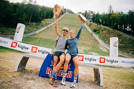 Luka Kovačič and Barbara Trunkel pose with their winner's trophies