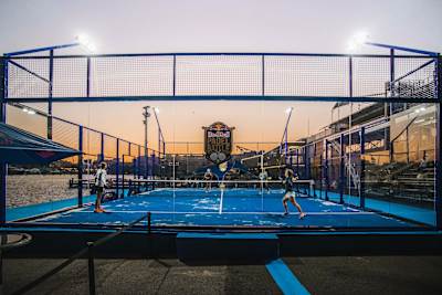 Padel players at a Red Bull padel tournament.