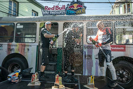 Podium at the 2022 edition of Red Bull Valparaiso Cerro Abajo, in Valparaiso, Chile on February 27, 2022.