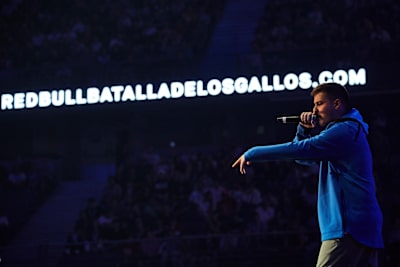 A photo of Bnet performing during the Red Bull Batalla de los Gallos National Final in Madrid, Spain, on October 13, 2018.