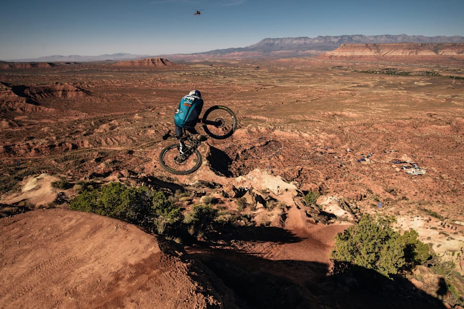 Szymon Godziek competes at Red Bull Rampage finals in Virgin, Utah on October 26, 2018.