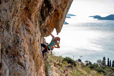 Sasha DiGiulian climbs at Kalymnos, Greece