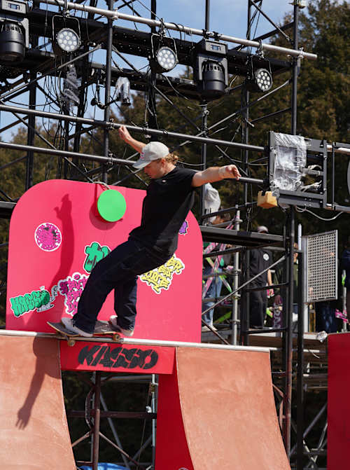 Jamie Foy riding on a course he designed for KASSO Fest Skate & Sound in Long Beach, California