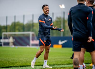 Justin Kluivert –&nbsp;son of Patrick –&nbsp;training with RB Leipzig in 2020 during his loan spell from Roma.