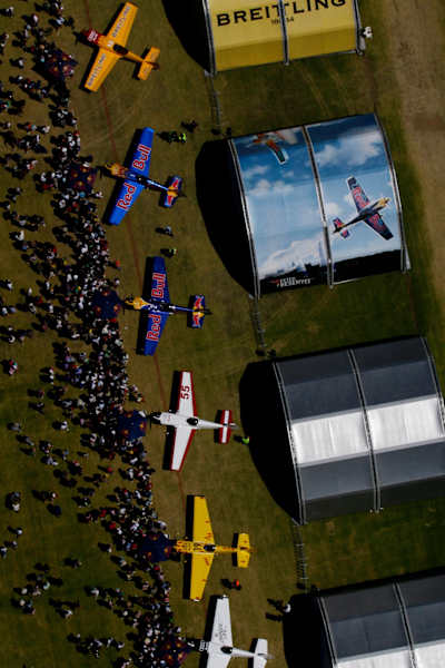 The Red Bull Air Race 2017 paddock in Perth, Australia, viewed from the air.
