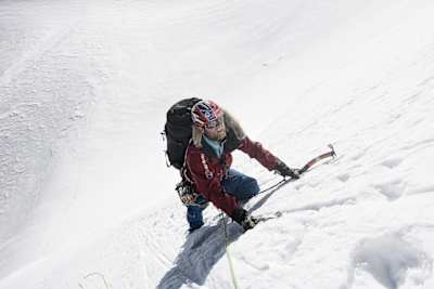 Leo Houlding in action during the lower reaches of the Spectre climb in Antartica.