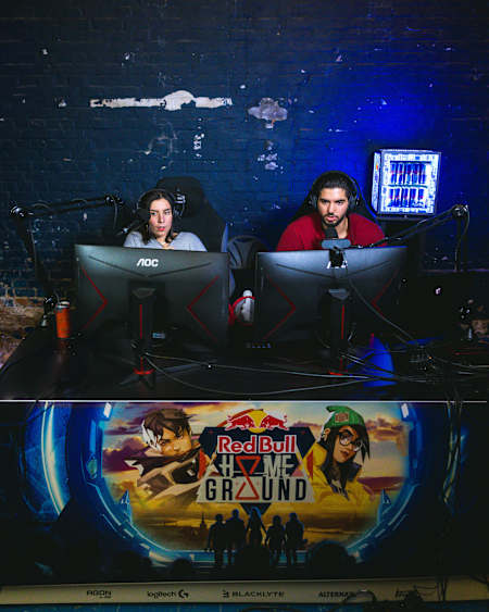 Two streamers at Red Bull Home Ground gaming event in Belgium.