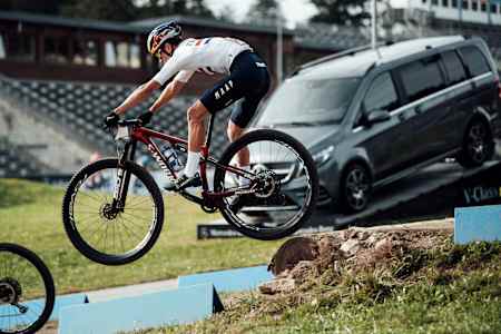 Thomas Pidcock performs during UCI XC U23 in Nove Mesto na Morave, Czech Republic on October 3, 2020.